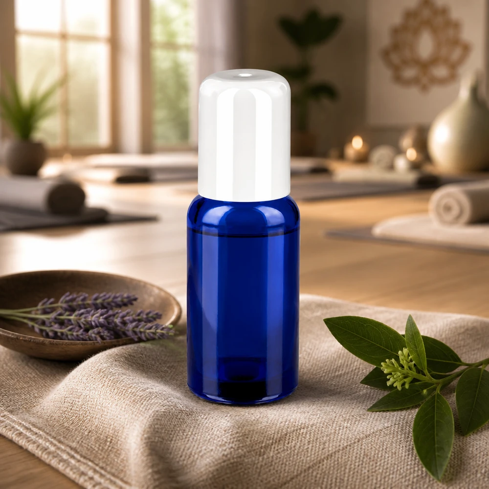 20ml roll-on-pullo valkoinen vakiokorkki BlueLine UT18/20 Pienikokoinen 20ml roll-on pullo valkoisella korkilla ihanteellinen aromaterapiaan ja hyvinvointiin.