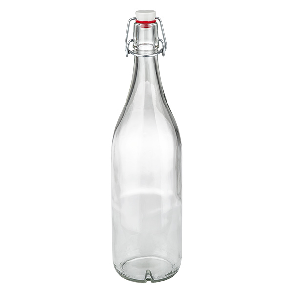 1000ml lasipullo + keinuposliini UNiTWIST UNiTWIST 1000ml lasipullo, jossa on posliinista valmistettu kääntyvä korkki tyhjä läpinäkyvä juomien säilytykseen