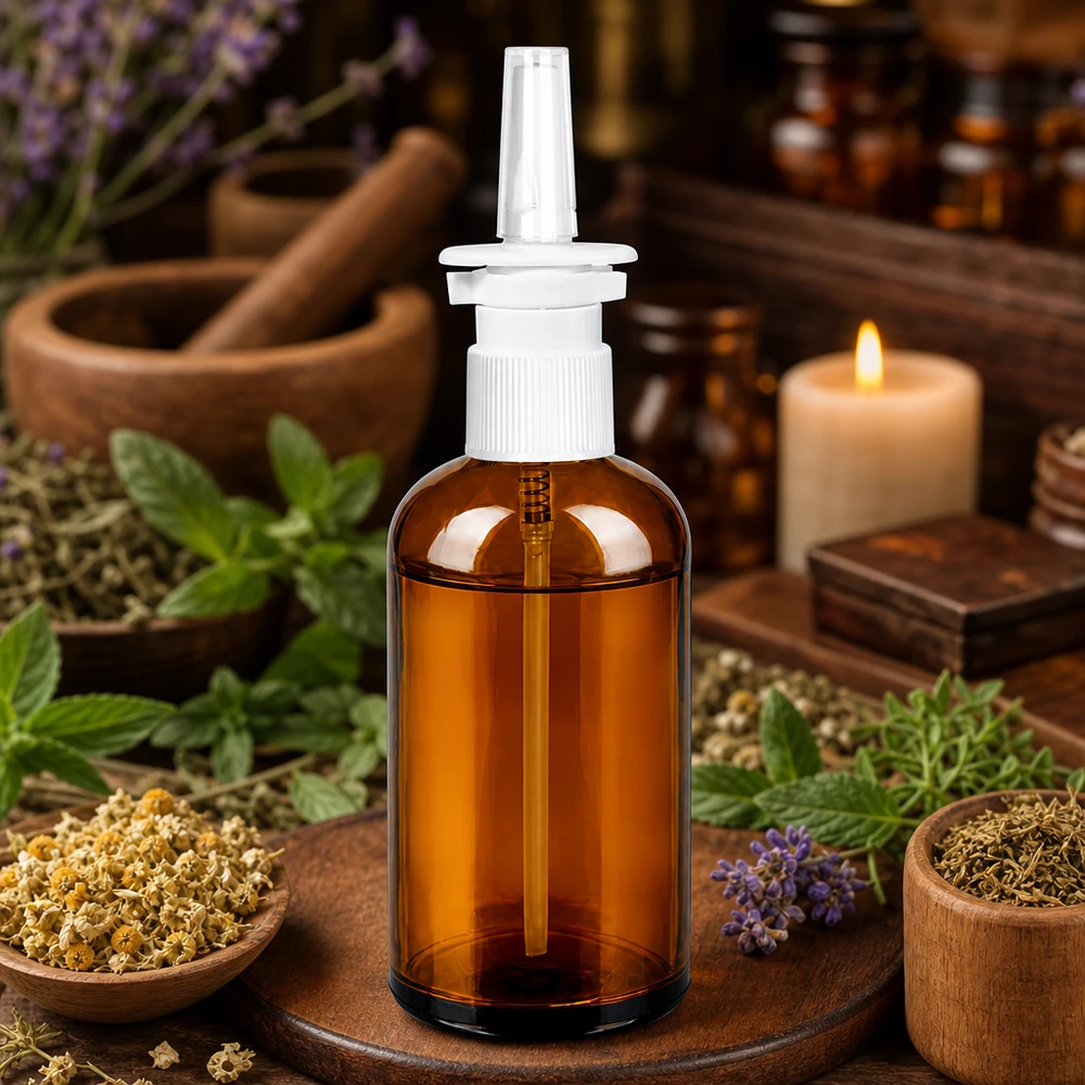 Tyhjä lasipullo 100ml ruskea DIY-nenäsuihkeille ja luonnollisille korjaustoimenpiteille itsetäytettäväksi.
