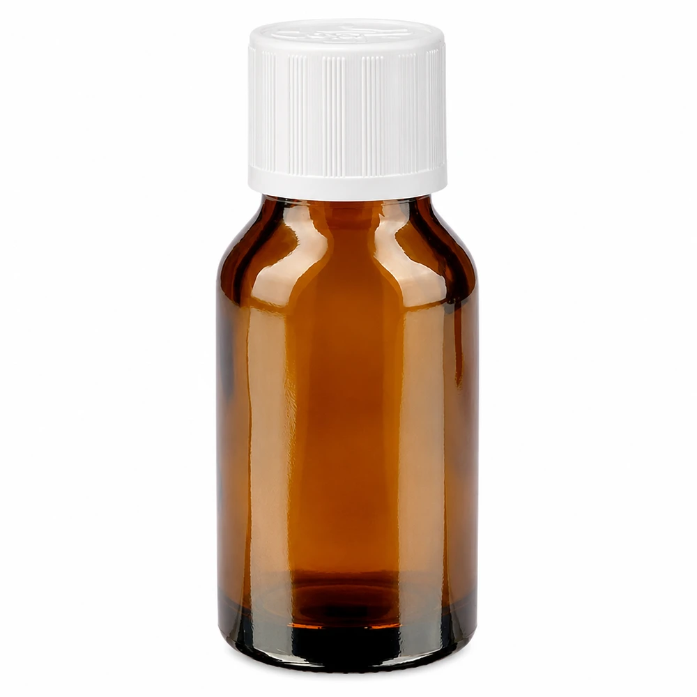 Apteekkipullo ruskea 30ml kierrekorkki valkoinen lapsiturvallinen vakio 30 ml:n ruskea apteekkipullo, jossa on valkoinen lapsiturvallinen korkki, valmistettu korkealaatuisesta ruskeasta lasista