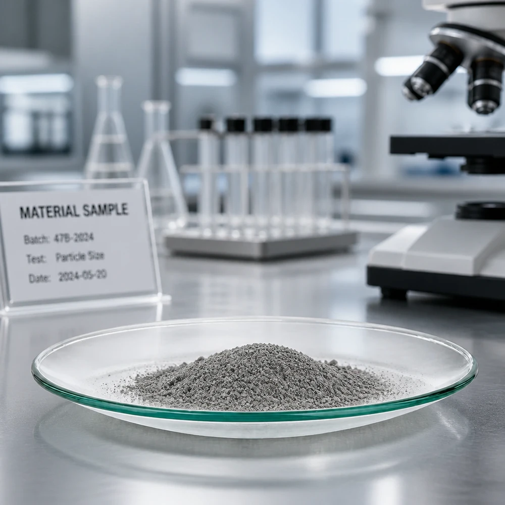 Ammattimainen kello lasiastia 6cm halkaisijaltaan harmaalla jauheella materiaalianalyysiin laboratoriossa