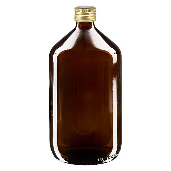 1000ml lääkepullo ruskea, kultaisella alumiinikorkilla ApoGlas 1000ml lääkepullo ruskea, kultaisella alumiinikorkilla ApoGlas