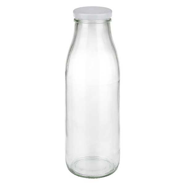 500ml lasipullo + BasicSeal-kansi valkoinen UNiTWIST 500ml Glasflasche mit weißem Deckel - elegante Milchflasche für Getränke und Aufbewahrung von Glas-Fabrik.de