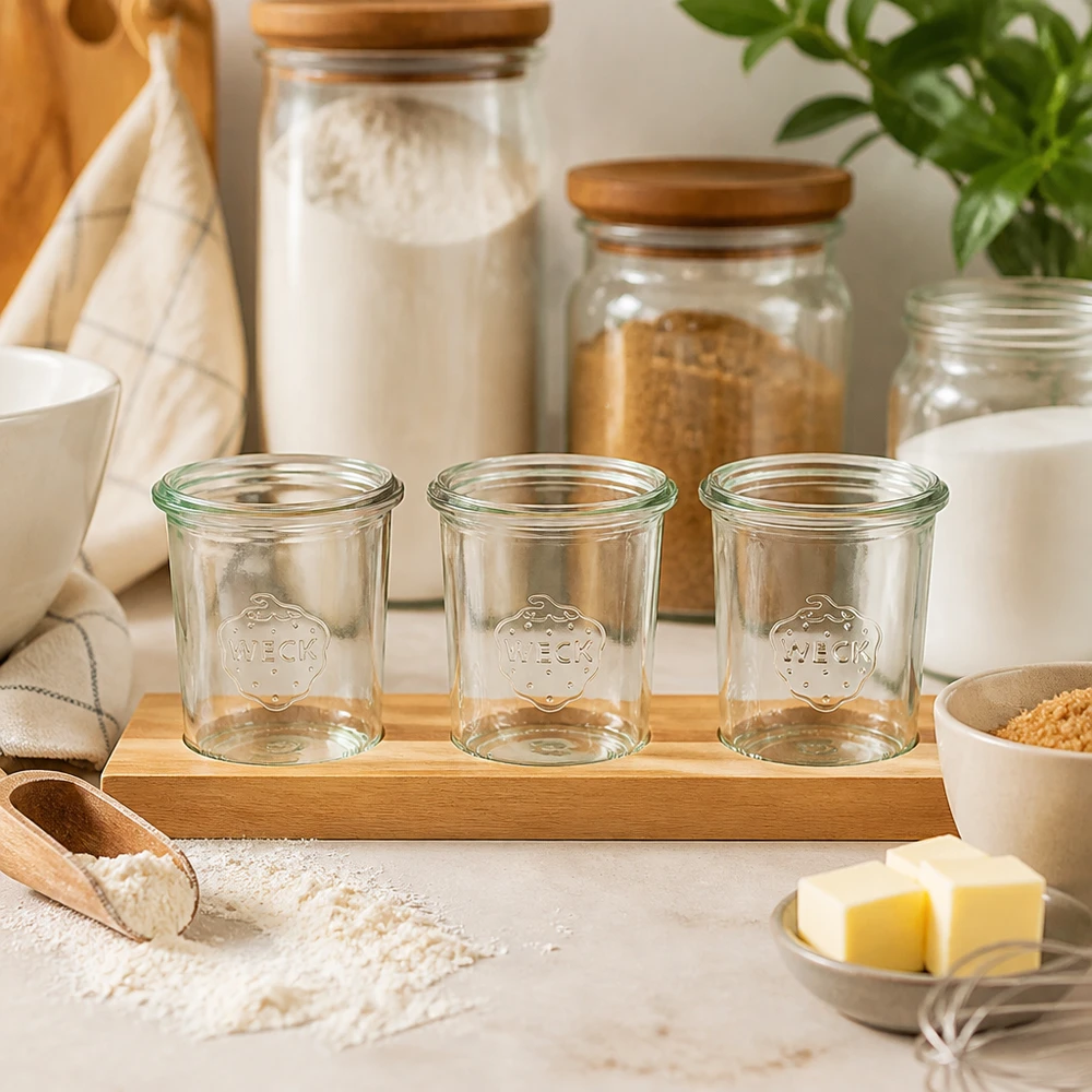 Weck-maljat 160ml tyhjiä bambu tarjoilulauta Plano3 keittiössä leivonta-ainekset jauhot ja voita