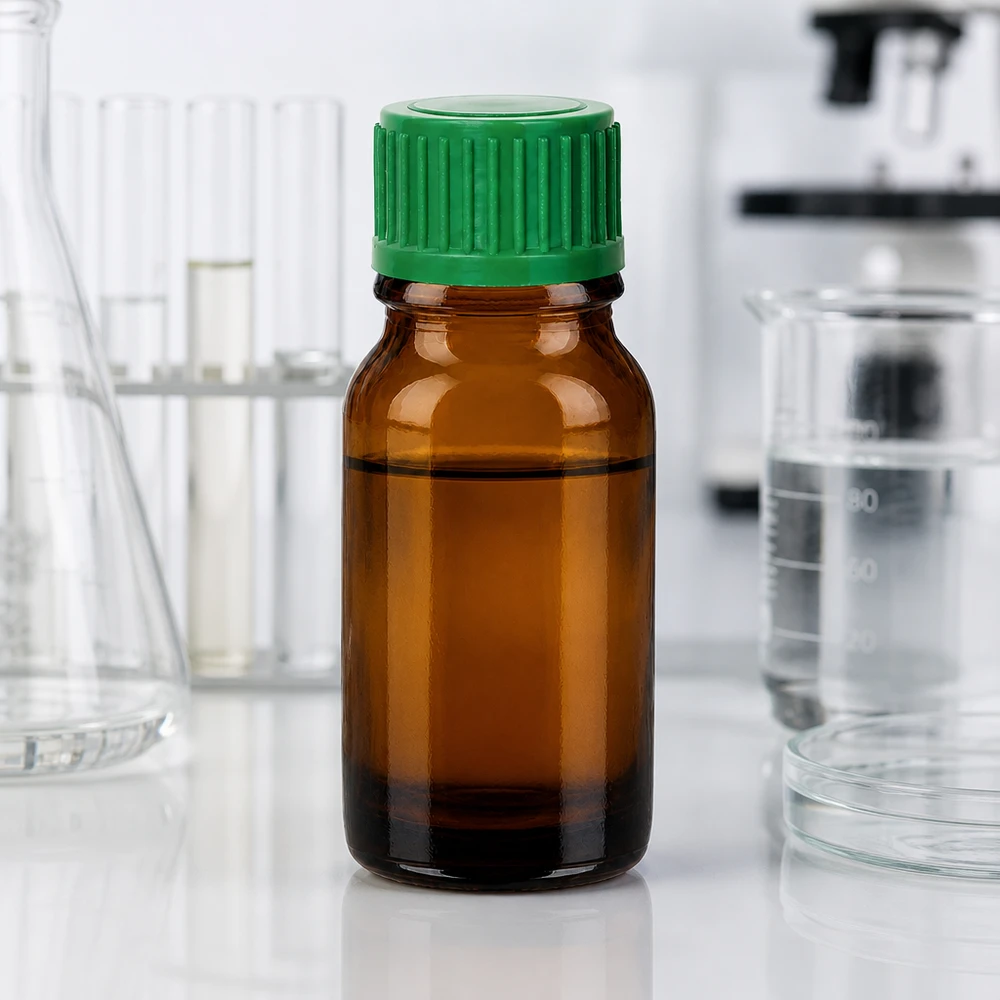 Laadukas 10ml BrownLine-sarjan lasipullo, jossa on tarkka tippakorkki laboratoriokäyttöön.