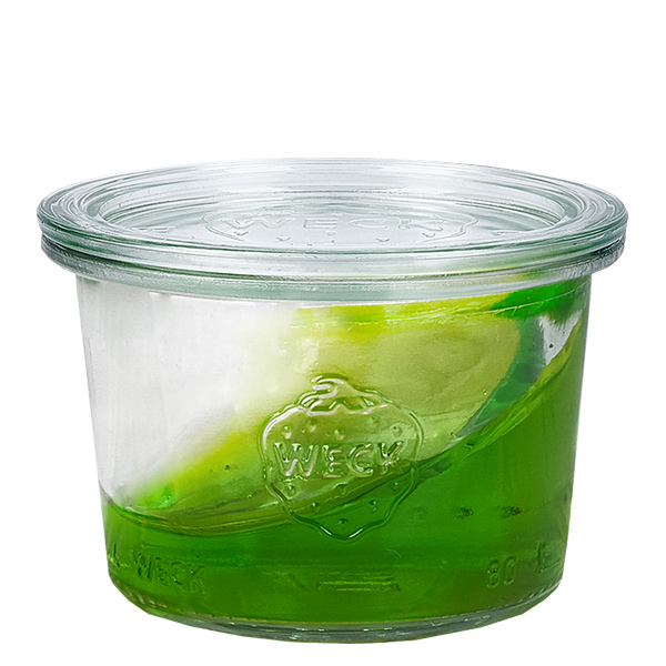 36 Weck-purkin 80 ml:n juomapurkkisetti, jossa on 36 lasikantta.