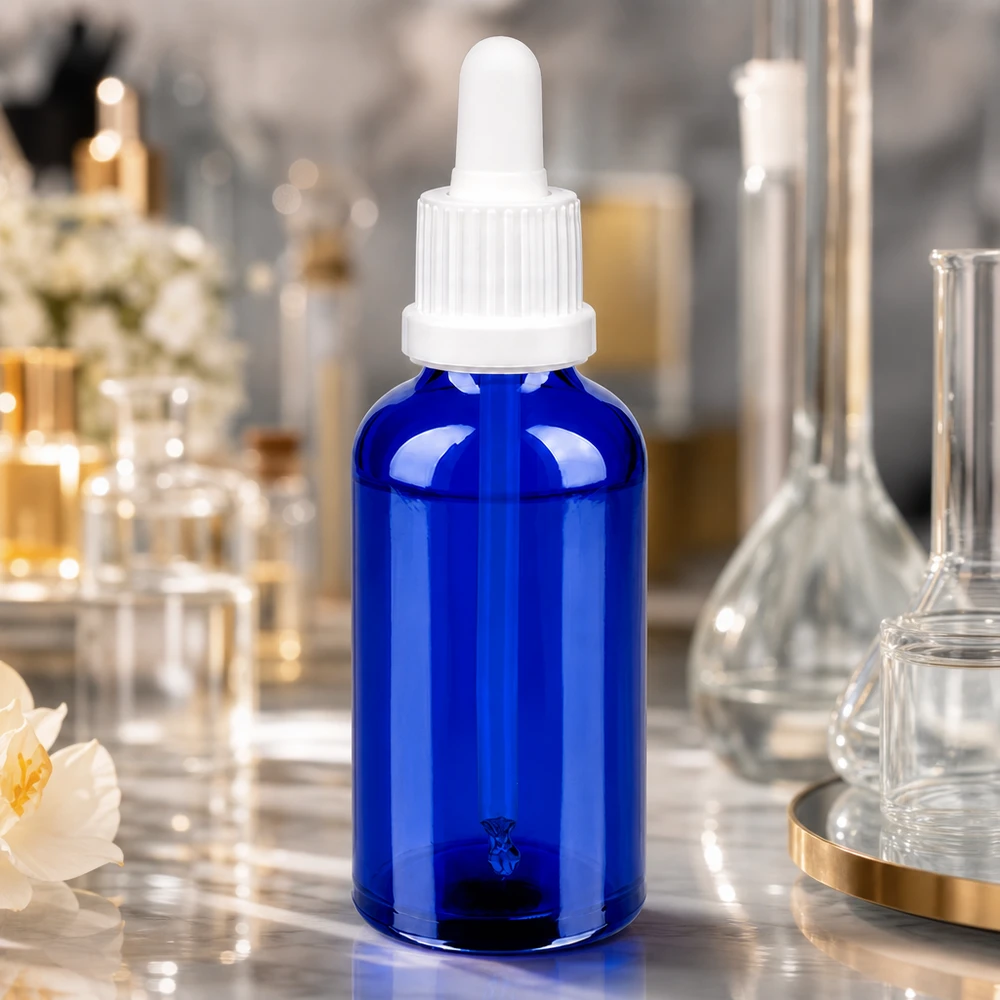 Kompakti 50ml pipettipullo OV BlueLine UT18/50 ihanteellinen seerumeille ja tinktuureille.