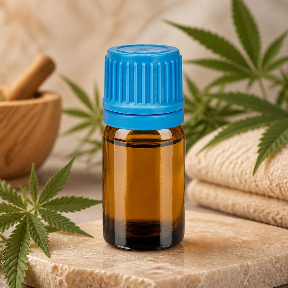 5ml lasipullo ruskea, sininen kansi ihanteellinen CBD-öljylle ja luonnonkosmetiikalle.