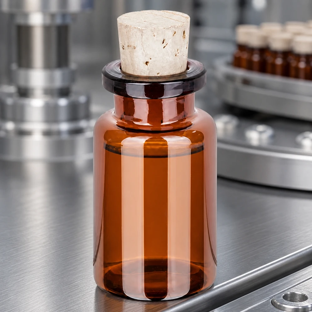 Meripihkanvärinen lasipullo 10ml, korkki 11/14mm. Kleine Braunglasflasche 10ml mit Korken aus Naturmaterial 11/14mm für Aromatherapie