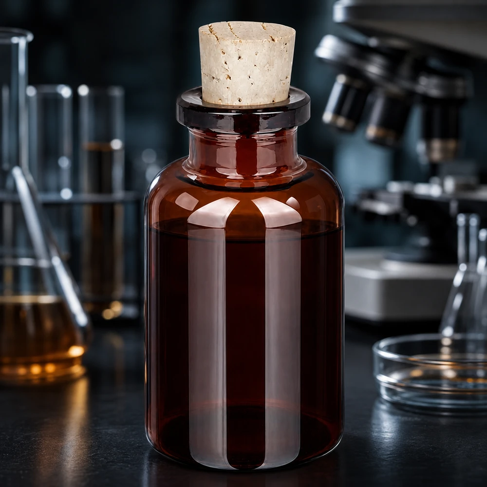 Meripihkanvärinen lasipullo 20ml korkilla 11/14mm Verschließbare Sammelflasche aus dunklem Glas 20ml mit passendem Korken 11/14mm