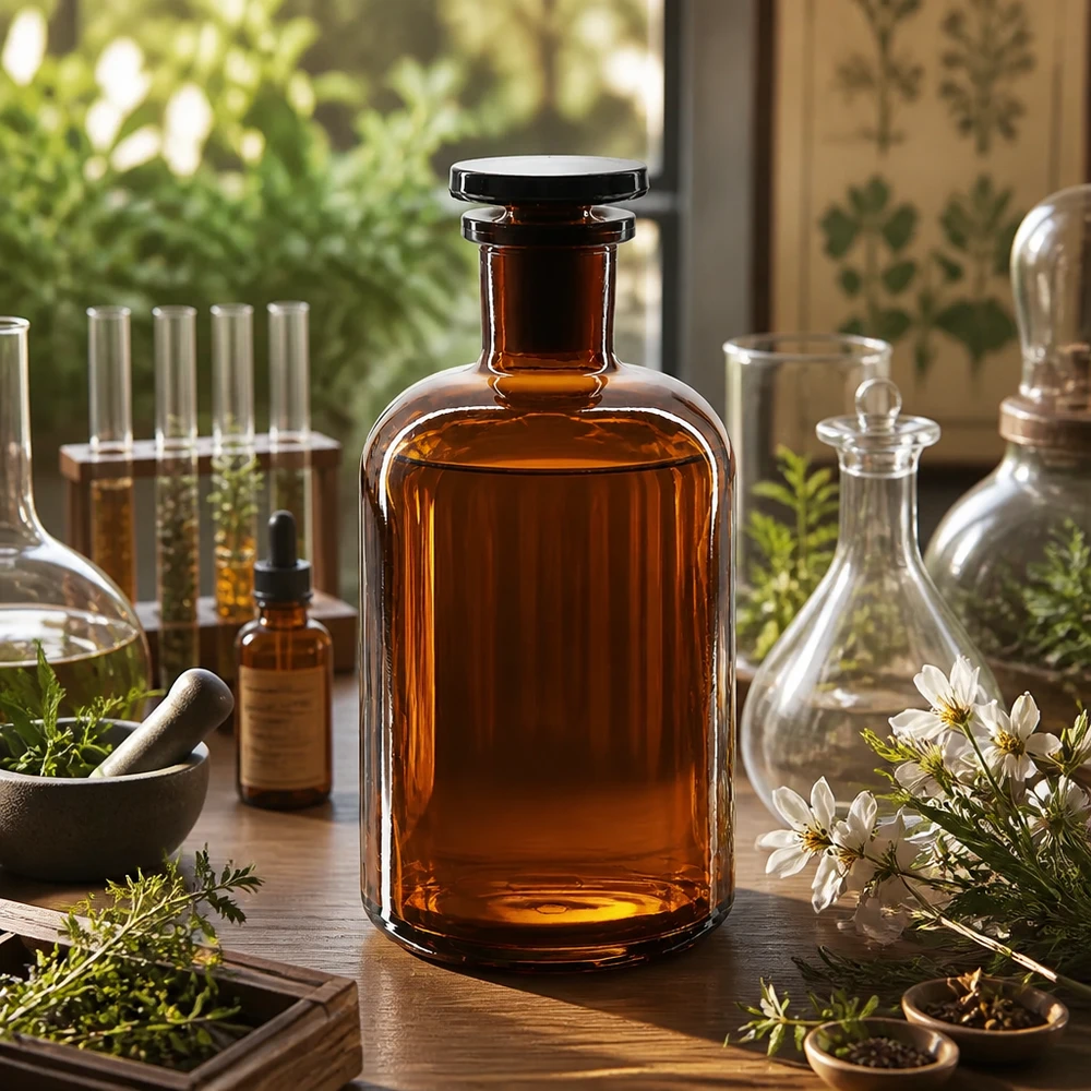 Pyöreä olkapääpullo 500ml ruskea kapeakaulainen lasitulppa Kapeakaulainen ruskea 500 ml:n lasipullo, jossa on tulppa, kemikaaleille ja reagensseille