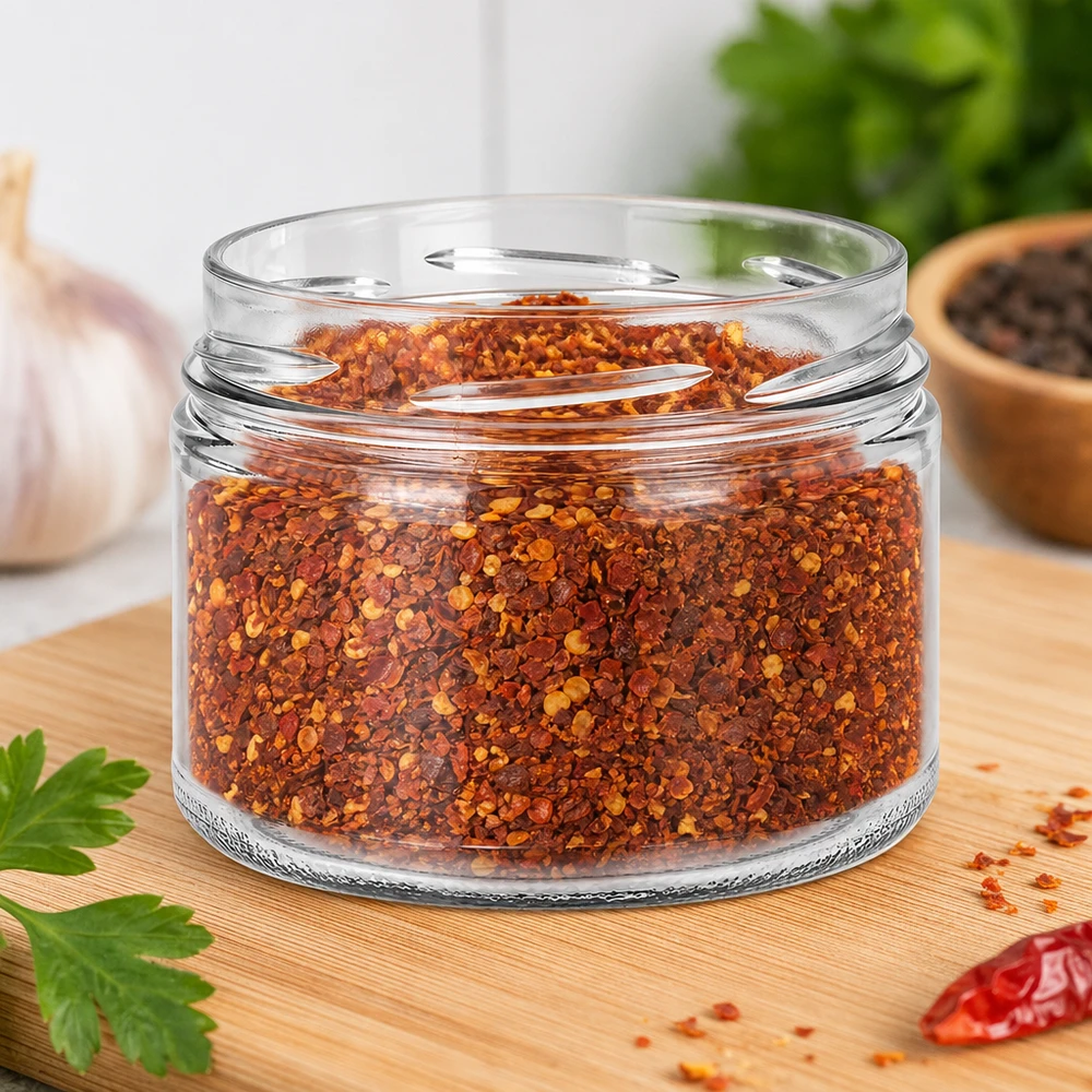 540ml pyöreä purkki ilman kantta (TO100) UNiTWIST UNiTWIST UNiTWIST Runda540 tumblers 540ml TO100 täynnä chilimausteseosta paprika hiutaleet keittiötaulu tallentaa mausteet