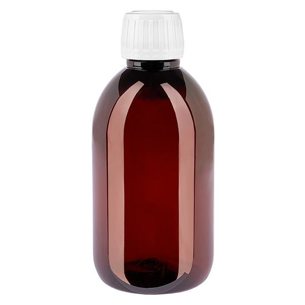 PET-pullo 250ml, jossa on valkoinen vakiokorkki, jossa on väärentämisen estävä korkki. PET-pullo 250ml, jossa on valkoinen vakiokorkki, jossa on väärentämisen estävä korkki.