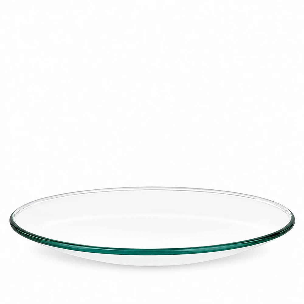 Kellolasiastia ø60 mm Kleine flache Uhrglasschale Ø 60 mm aus klarem Borosilikatglas grüner Rand