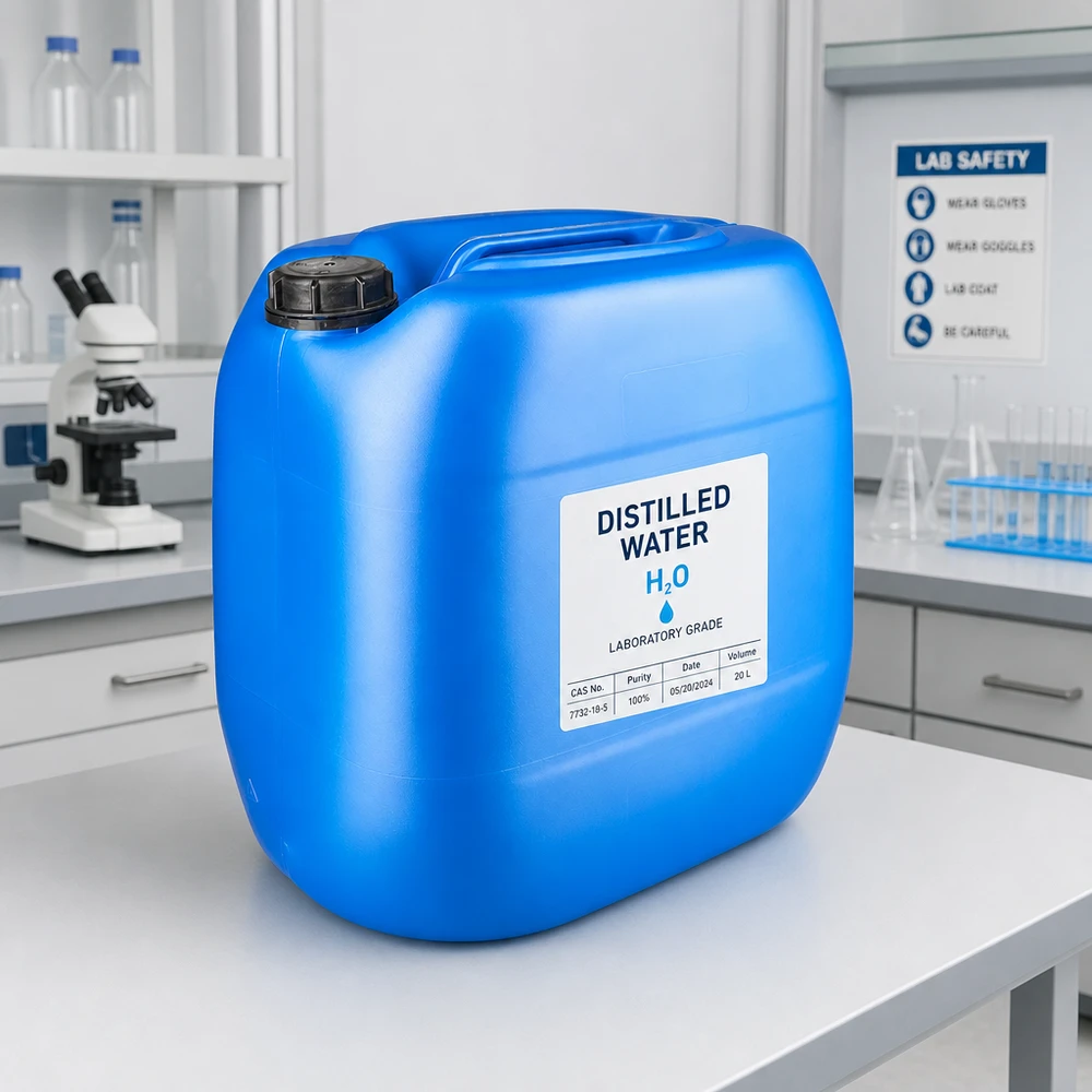 Kestävä 30 litran sininen HDPE-muovikanisteri, jossa on OV-kierrekorkki, laboratoriokäyttöön