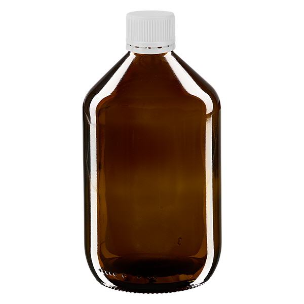 500ml lääkepullo ruskea, korkki valkoinen, jossa on väärentämisen estävä rengas ApoGlas 500ml lääkepullo ruskea, korkki valkoinen, jossa on väärentämisen estävä rengas ApoGlas