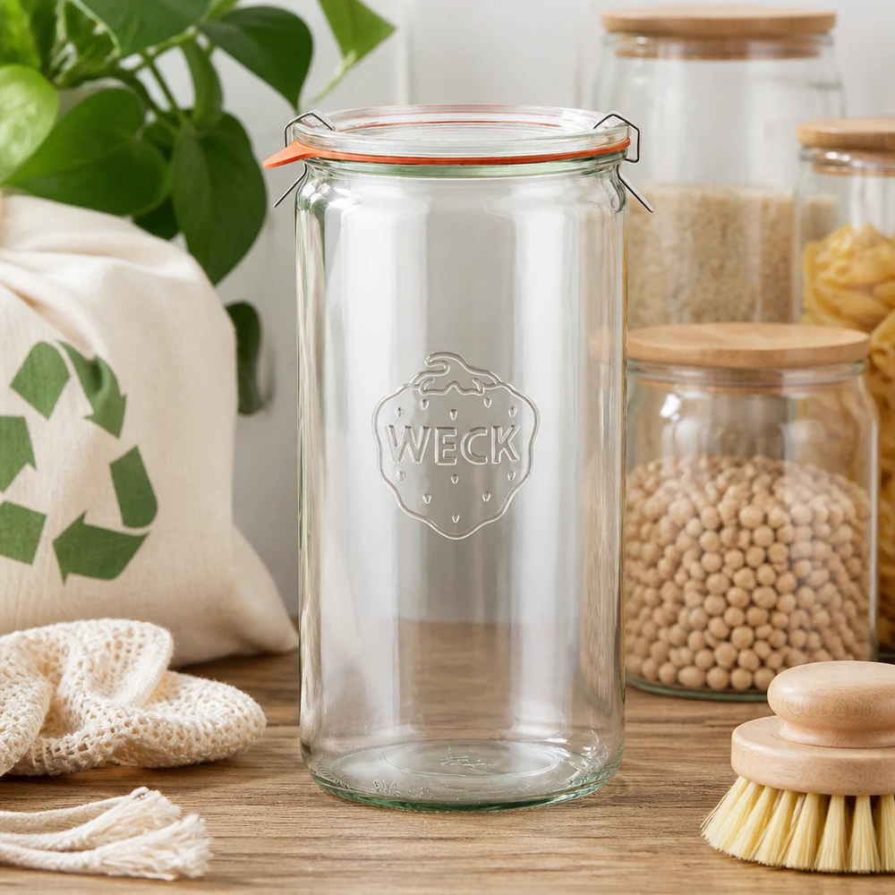 1590ml sylinteripurkki täydellinen WECK RR100 WECK sylinteripurkki 1590ml RR100 tyhjä kestävässä keittiössä, jossa on säilytyspurkkeja, jossa on palkokasveja nollajätteen elämäntapa
