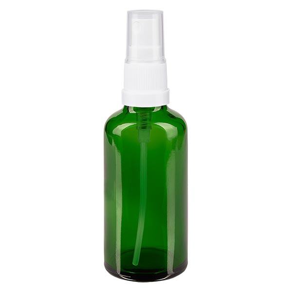 Apteekkipullo vihreä 50ml suihkepullon korkki valkoinen Apteekkipullo vihreä 50ml suihkepullon korkki valkoinen