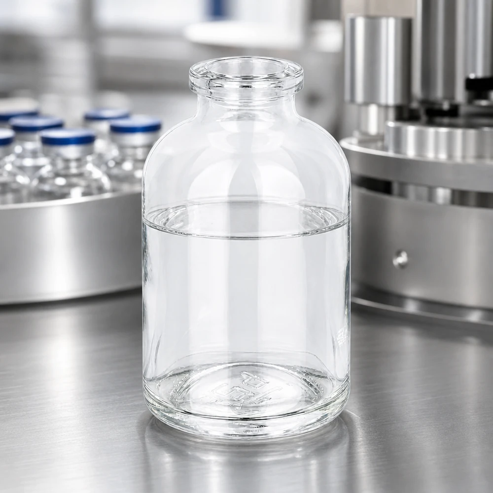 Injektiopullo kirkasta lasia 50ml Sterile Glasflasche 50ml für Injektionszwecke mit dickwandigem Boden und klarem Glas