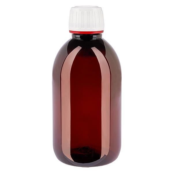 PET-pullo 250ml, jossa on valkoinen peukaloitu korkki, hienokylkinen PET-pullo 250ml, jossa on valkoinen peukaloitu korkki, hienokylkinen