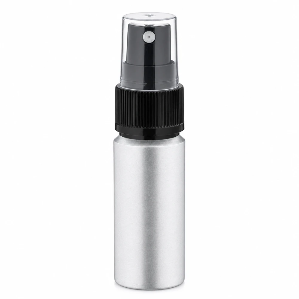20ml värjätty alumiinipullo, jossa on musta sumutin hajuvesille ja kosmetiikalle.