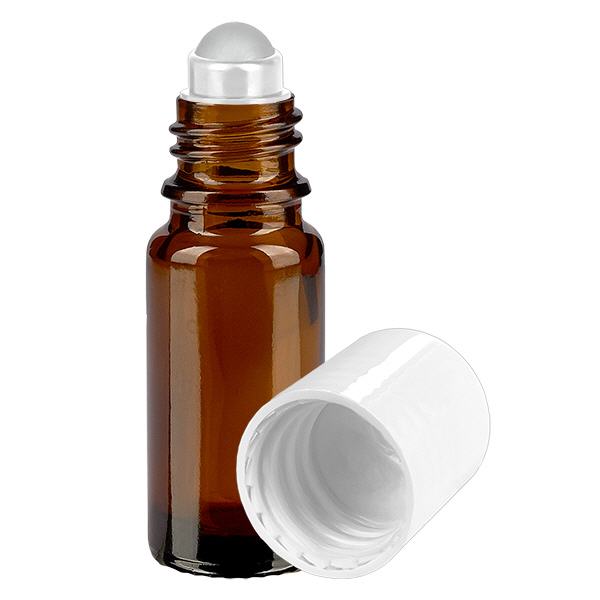 Apteekkipullo ruskea 10ml roll-on korkki valkoinen