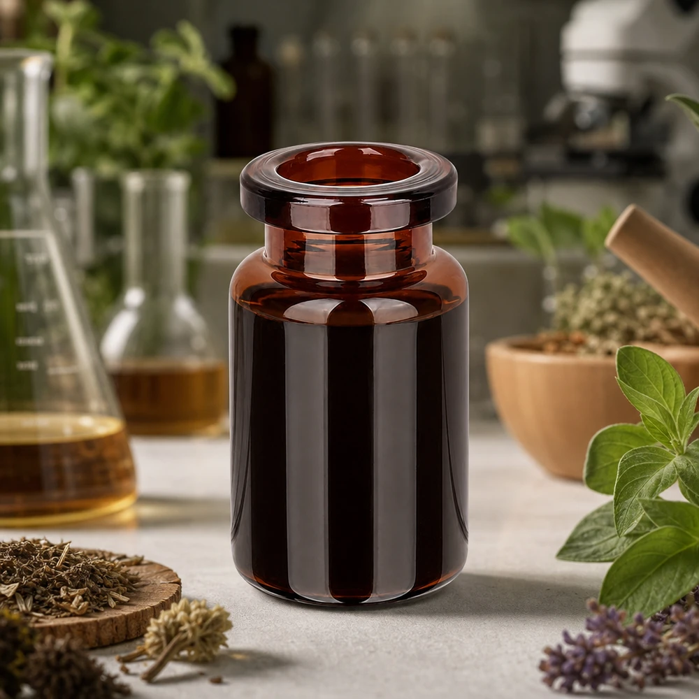 Injektiopullo meripihkanväristä lasia 5ml Braunglas Probenflasche 5ml mit stabilem Boden für kräuterbasierte Wirkstoffe