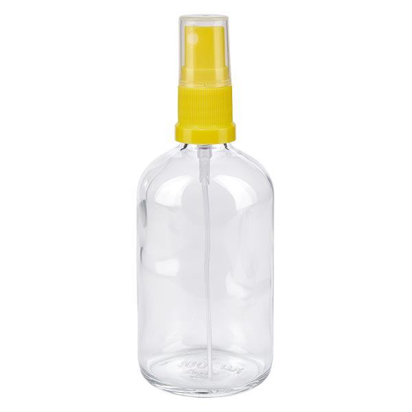 Apteekkipullo kirkas 100ml suihkepullon korkki keltainen Apteekkipullo kirkas 100ml suihkepullon korkki keltainen