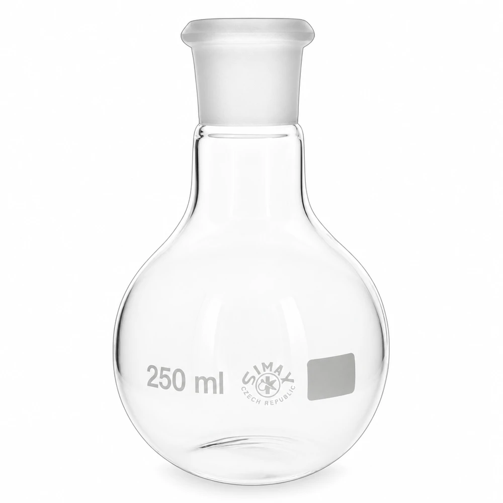 Lantiopullo 250ml, jossa on vakiohiottu liitos (29/32). 250 ml:n borosilikaattilasipullo, jossa on vakiohiottu liitos 29/32 laboratoriosovelluksiin.