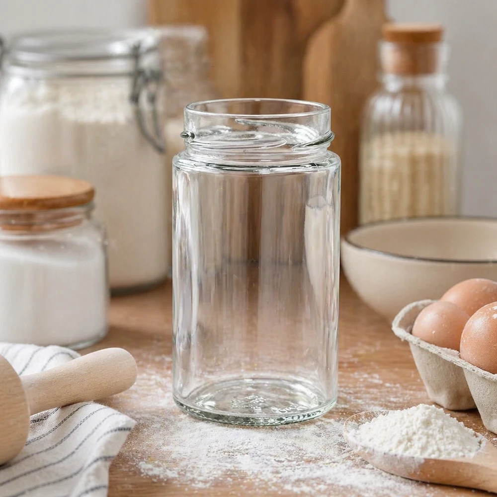 245ml pyöreä purkki ilman kantta (TO58deep) UNiTWIST Leeres Rundglas 245ml in Küche mit Kochzutaten - UNiTWIST Einmachglas für Vorratshaltung und Dekoration