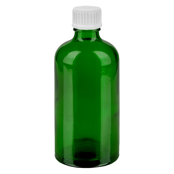 100ml Globulipullo 3mm valurengas valkoinen vakiosuljin VihreäL. UT18/1