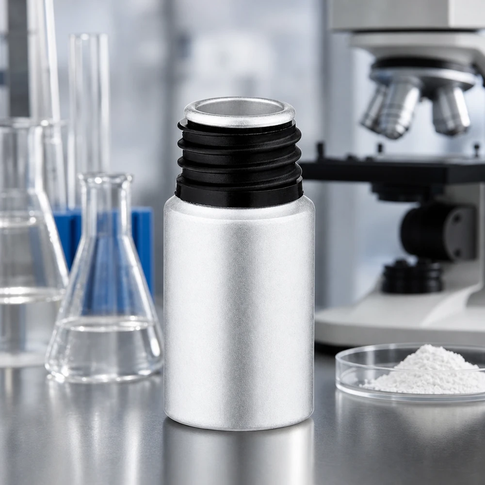 Kompakti 10 ml:n peitattu alumiinipullo, ihanteellinen laboratorionäytteille ja kemiallisille aineille.