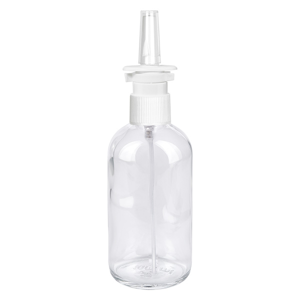 100ml nenäsumutinpullo valkoinen/läpinäkyvä vakiosuljin ClearLine UT18/100 100 ml:n läpinäkyvä ClearLine-nenäsumutepullo, jossa on valkoinen sumutuskärki ja nenäsuutin