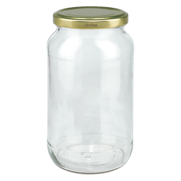 1062ml pyöreä purkki kultaisella UNiTWIST BioSeal-kannella.