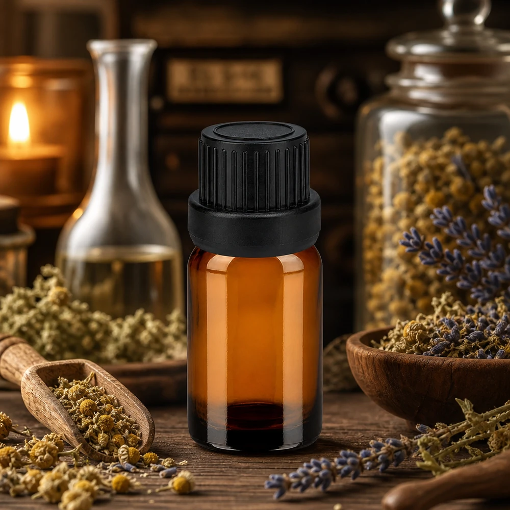 5ml pullo 11mm ruuvikorkki musta peukaloinninestokorkkiII BrownLine UT18/5 Laadukas meripihkanvärinen lasipullo 5ml UV-suojalla ja mustalla kierrekorkilla luonnonkosmetiikalle.