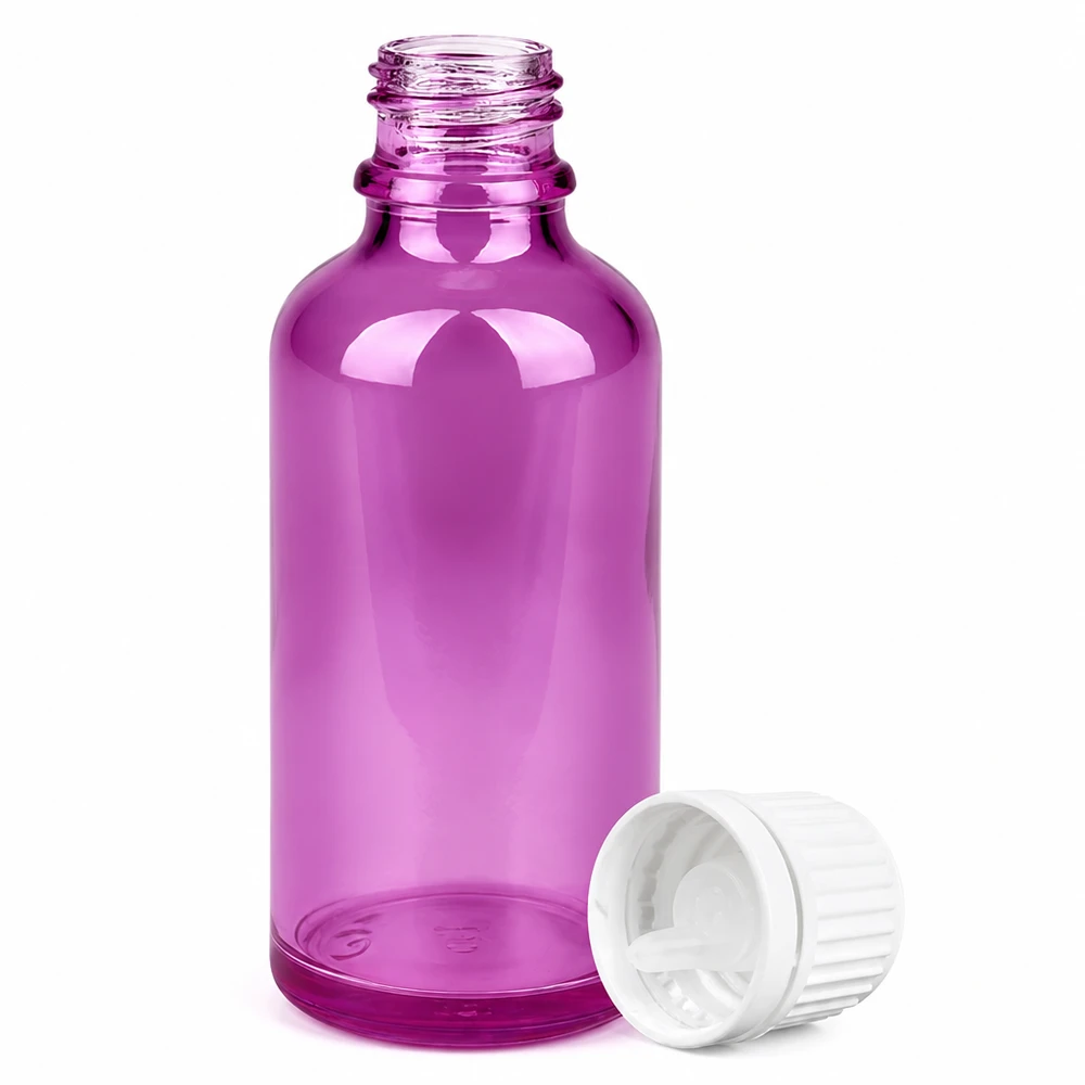 50ml tippapullo 0,7mm valkoinen Originality kierrekorkki PurpleLine UT18/50 PurpleLine UT18/50 Violetti 50ml lasipullo 0.7mm tippakärjellä ja valkoisella kierrekorkilla eteerisille öljyille.