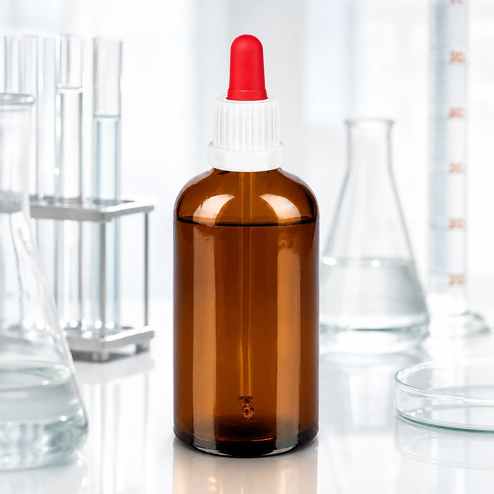 Laboratoriolaitteet: 100 ml:n pipettipullo UT18-kierteellä tarkkaa nestemittausta varten.