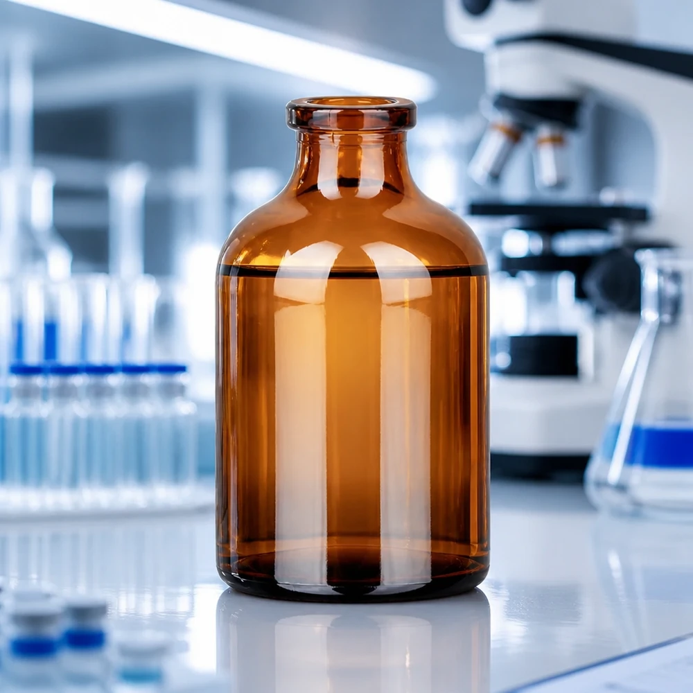 Injektiopullo meripihkalasia 50ml Sterile Braunglas Injektionsflasche 50ml mit zylindrischem Körper und eingezogenem Hals