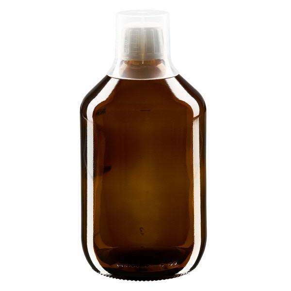 500ml lääkepullo ruskea, väärentämisen estävä korkki, jossa annostelukuppi 30ml ApoGlas