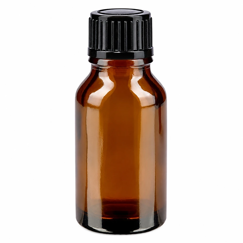 Apteekkipullo ruskea 15ml tippapullo korkki 1mm musta vakio. Ruskea apteekkipullo, 15 ml, mustalla 1 mm:n tippakorkilla, ruskeaa lasia