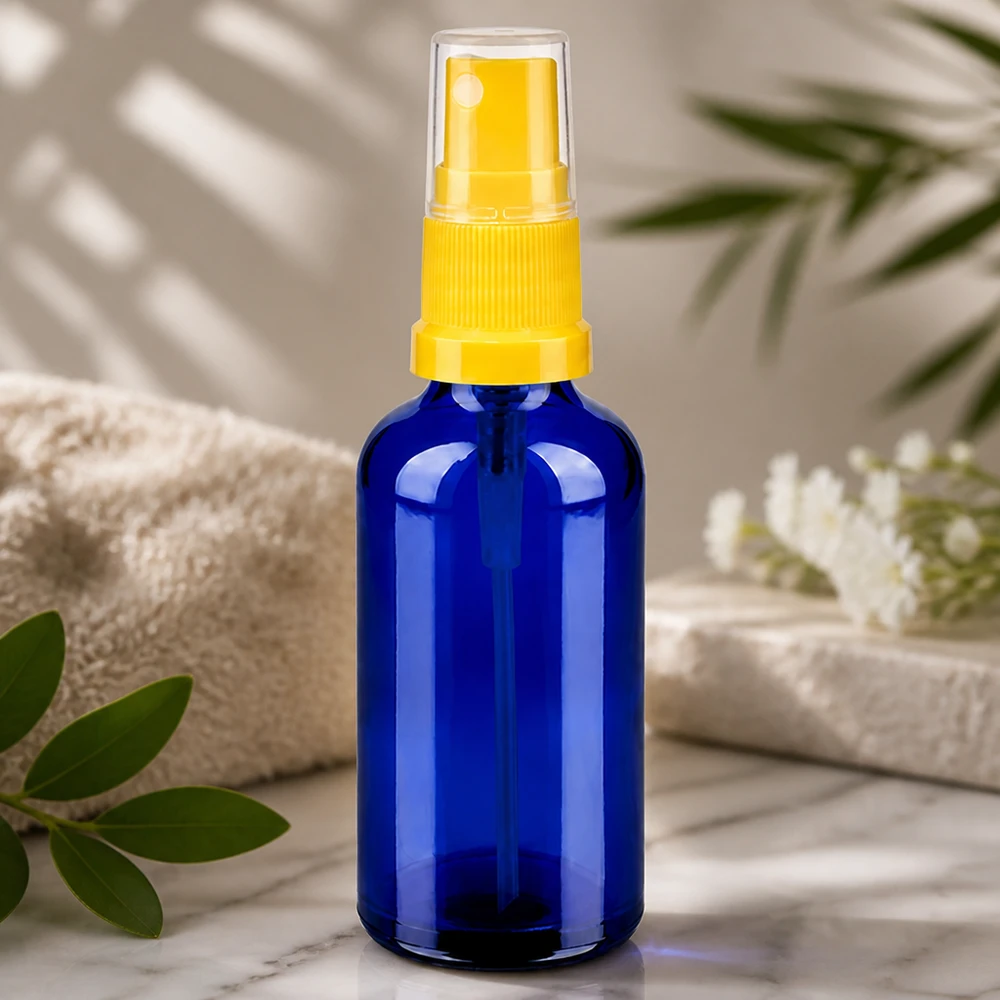 50ml suihkepullo keltainen/läpinäkyvä vakiokorkki BlueLine UT18/50 Ammattikäyttöön tarkoitettu 50 ml:n suihkepullo BlueLine-sarja, jossa on UV-suoja sinisen lasin ja keltaisen suihkupään ansiosta.