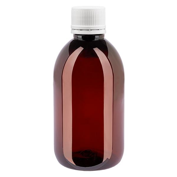 PET-pullo 250ml, jossa on valkoinen peukaloitu korkki, hienokylkinen PET-pullo 250ml, jossa on valkoinen peukaloitu korkki, hienokylkinen