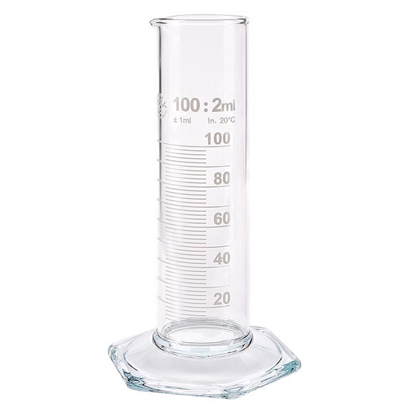 100 ml:n mittasylinteri NF valmistettu lasista, valkoinen asteikko