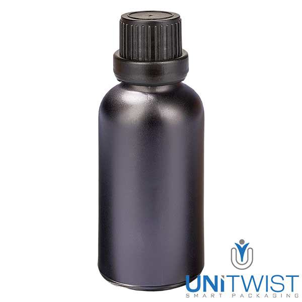 30ml tippapullo 2mm väärentämisen estävä sulkeminen MustaL. UT18/30