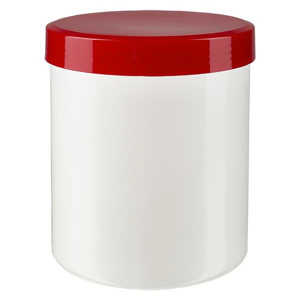 Voidepurkki 300g valkoinen, punainen kierrekansi (polypropeeni). Voidepurkki 300g valkoinen, punainen kierrekansi (polypropeeni).