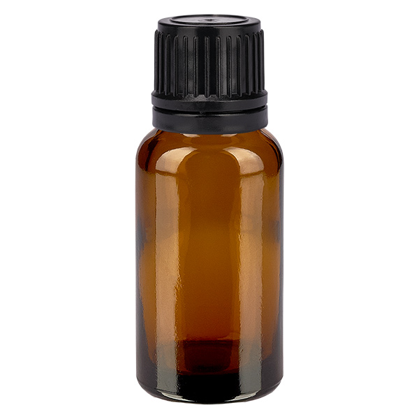 20ml pallopullo 8mm kaaderengas musta peukaloinninestokorkki RuskeaL. UT18/20