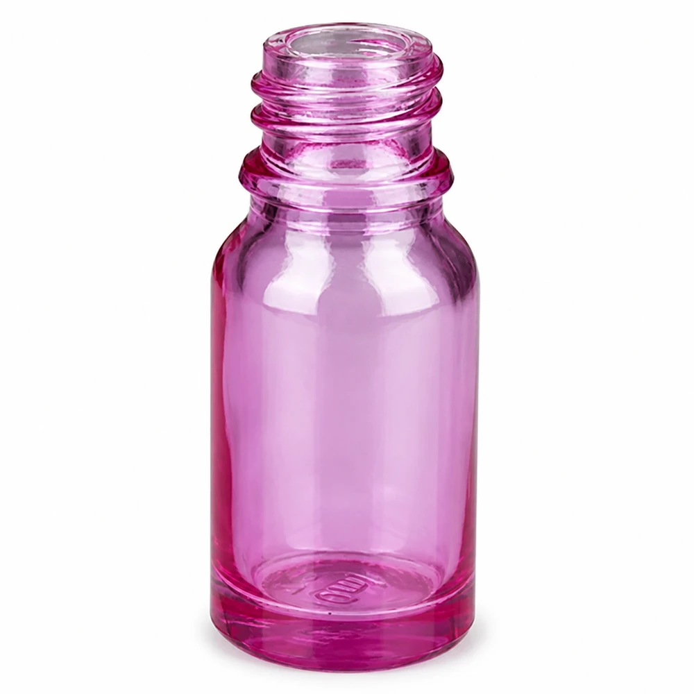 Violetti lasipullo 10ml kierrekierteellä UT18/10 nenäsumutteita ja tippaliuoksia varten.