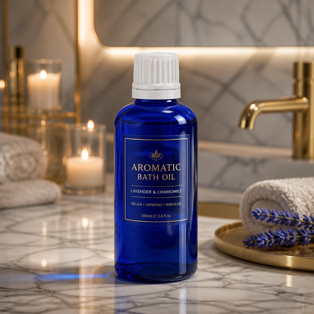 Apteekkipullo sininen 50ml tippapullo tippakorkki 1.2mm valkoinen peukaloinninestokorkki Sininen lasipullo, 50 ml, valkoisella 0,7 mm:n tiputusosalla, kylpyöljyille ja hyvinvointituotteille