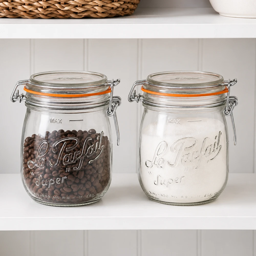 750ml Vorratsglas "Super" mit Bügelverschluss Le Parfait® 750ml Le Parfait Super säilytyspurkki kääntyvällä kannella Kahvipavut Jauhot Keittiön säilytys säilytyspurkki
