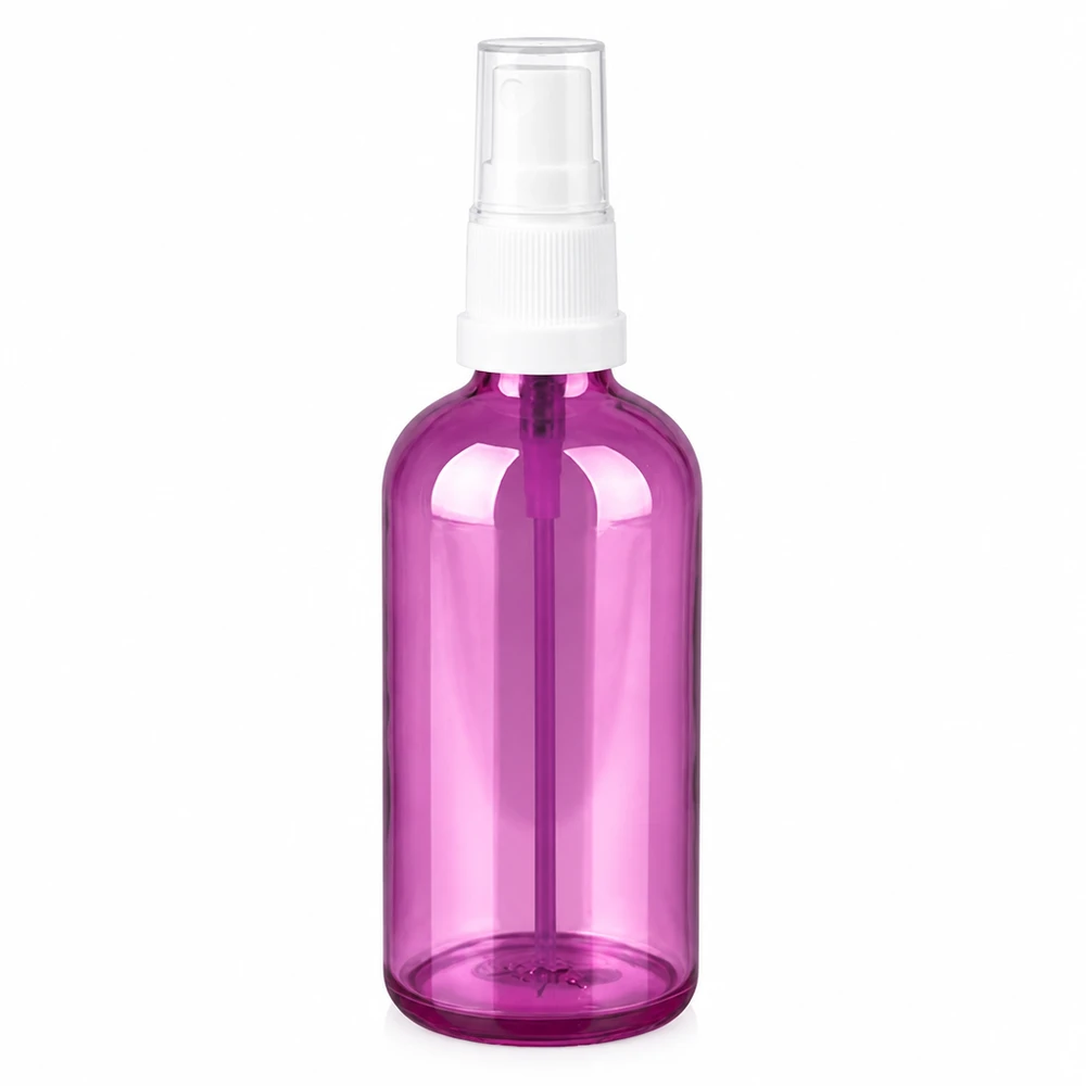 100ml suihkepullo violetti läpinäkyvä, valkoinen sumutin kosmetiikkaan ja hoitotuotteisiin.